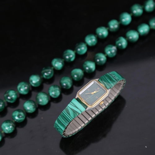 925 - A Chinese malachite bead necklace, with a 14ct gold clasp, length 48cm including clasp, and a lady's... 