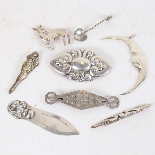 929 - A group of Danish silver Art Nouveau jewellery, book marks etc