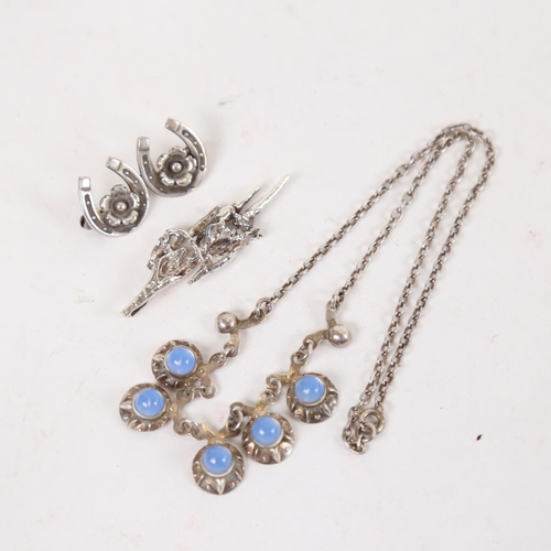 933 - HERMANN SIERSBOL - a sterling silver and labradorite necklace, and N. E. FROM - horseshoe brooch etc