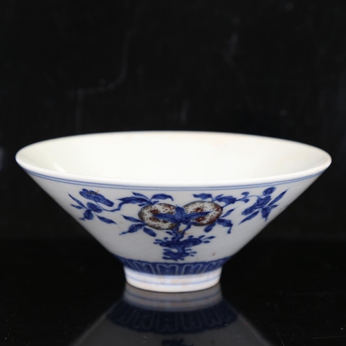 115 - A Chinese blue and white porcelain bowl, hand painted prunus design with 6 character mark, diameter ... 