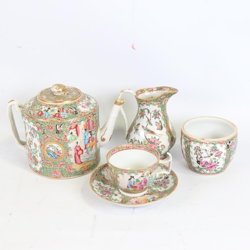 130 - A group of Chinese Canton enamel porcelain teaware, hand painted and gilded decoration, comprising t... 