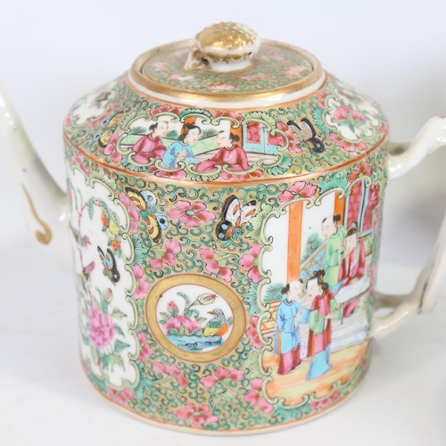 130 - A group of Chinese Canton enamel porcelain teaware, hand painted and gilded decoration, comprising t... 