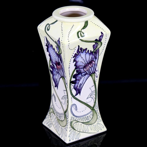 149 - A Cobridge Art Nouveau style square section vase, stylised floral decoration, dated '02, artist mark... 