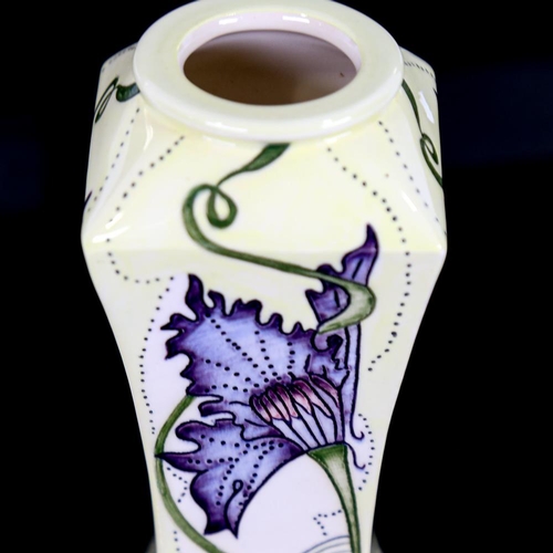 149 - A Cobridge Art Nouveau style square section vase, stylised floral decoration, dated '02, artist mark... 