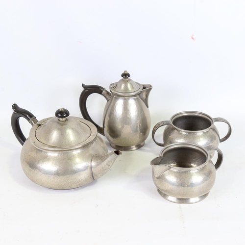 153 - LIBERTY - Tudric hammered pewter 4-piece tea set