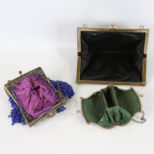 161 - A group of evening bags, including a 1920s blue glass bead bag and a Victorian electroplate bag (3)