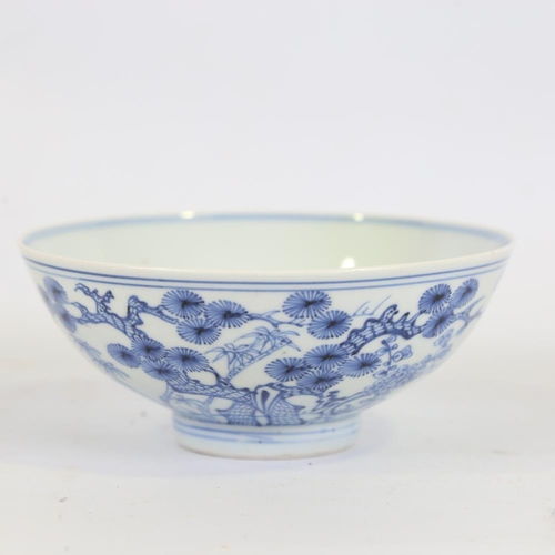 168 - A Chinese blue and white porcelain bowl, hand painted decoration with 6 character mark, diameter 15.... 