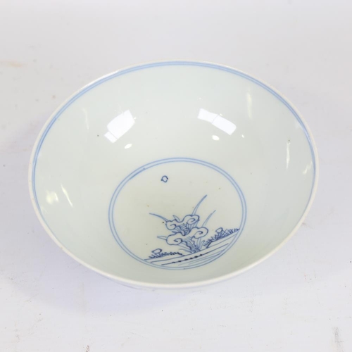 168 - A Chinese blue and white porcelain bowl, hand painted decoration with 6 character mark, diameter 15.... 