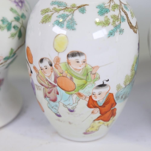 179 - A pair of Chinese white glaze porcelain jars, with painted enamel exotic birds, 4 character marks, h... 