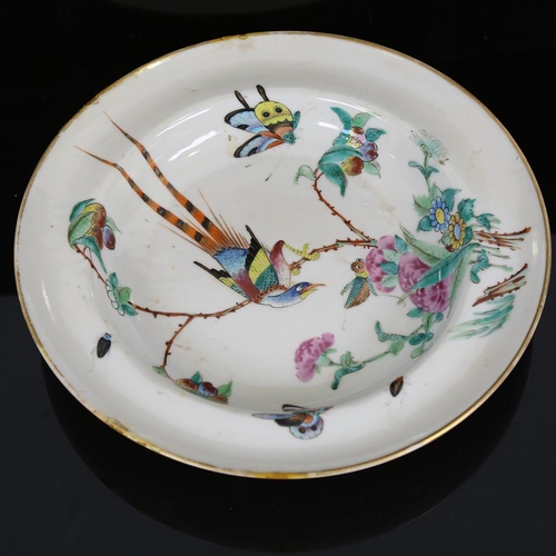 180 - A Chinese white glaze porcelain bowl, painted enamel birds and butterflies, diameter 26cm