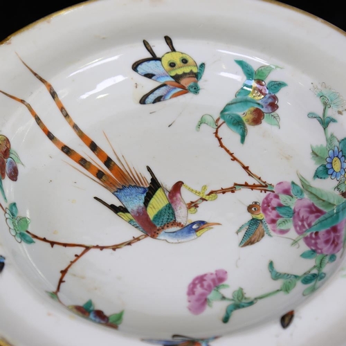 180 - A Chinese white glaze porcelain bowl, painted enamel birds and butterflies, diameter 26cm