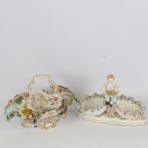 183 - 2 Continental porcelain table centre bowls, encrusted with flowers, length 26cm (2)