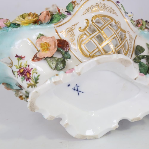 183 - 2 Continental porcelain table centre bowls, encrusted with flowers, length 26cm (2)