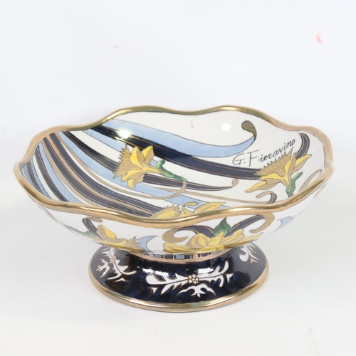 189 - G FIERAVINO - porcelain table centre bowl with painted daffodil designs, diameter 30cm