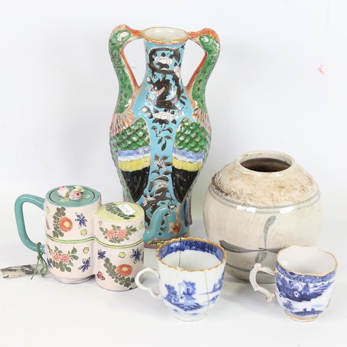 190 - A group of Chinese porcelain items, including a double-bodied teapot, vase height 25cm (5)