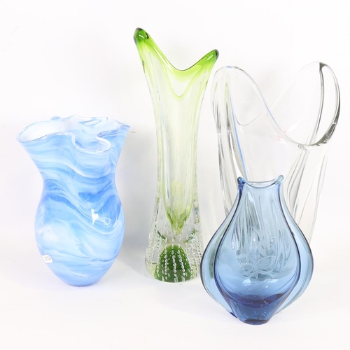 203 - 3 mid century glass vases, 1 French lead crystal, 1 British marked Webb and another Valetta vase, ta... 