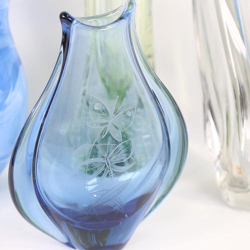 203 - 3 mid century glass vases, 1 French lead crystal, 1 British marked Webb and another Valetta vase, ta... 