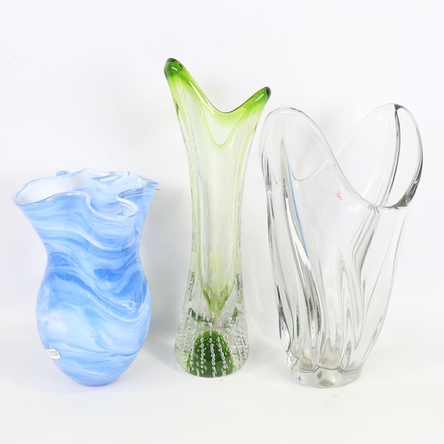 203 - 3 mid century glass vases, 1 French lead crystal, 1 British marked Webb and another Valetta vase, ta... 