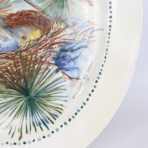 222 - David Sharp Rye Pottery oval platter, hand painted bird and nest design, dated 1972, length 47cm (A/... 