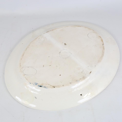 222 - David Sharp Rye Pottery oval platter, hand painted bird and nest design, dated 1972, length 47cm (A/... 