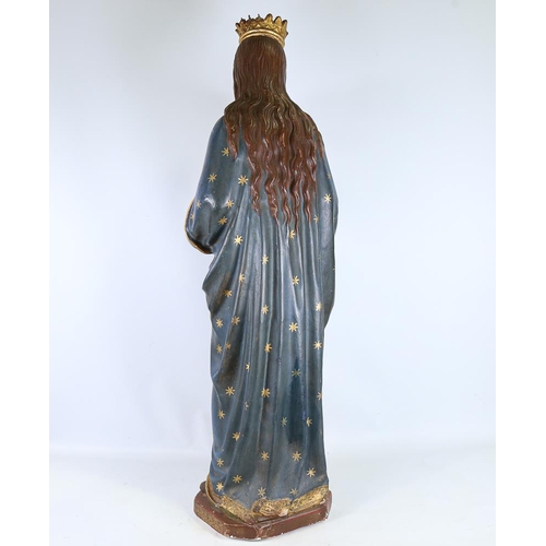 225 - A painted pottery church figure of Mary with Infant Christ, circa 1900, height 110cm