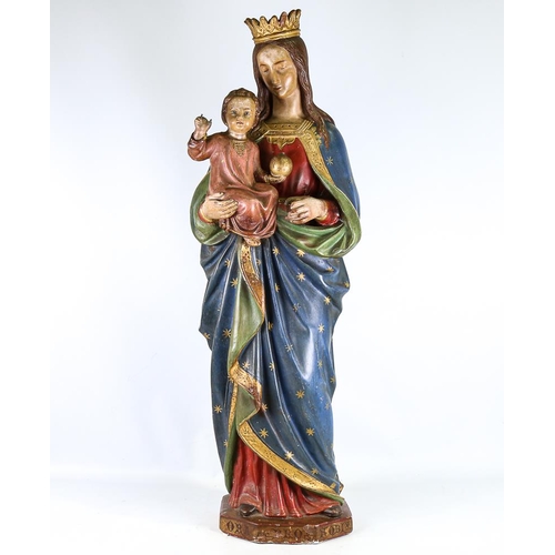 225 - A painted pottery church figure of Mary with Infant Christ, circa 1900, height 110cm