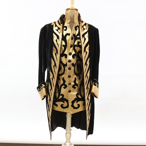 229 - WITHDRAWN - A velvet and gold leather-mounted long coat and matching waistcoat, Ivor Novello