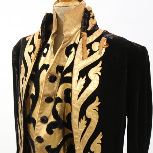 229 - WITHDRAWN - A velvet and gold leather-mounted long coat and matching waistcoat, Ivor Novello