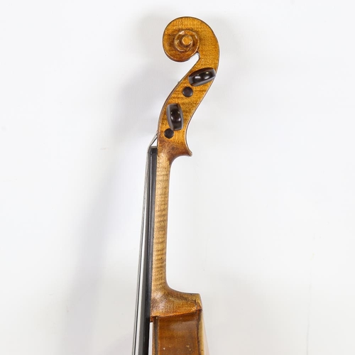 231 - A three-quarter-size violin, length of back 33.5cm, cased