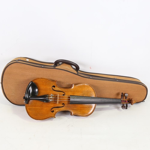 231 - A three-quarter-size violin, length of back 33.5cm, cased