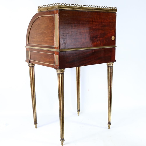 240 - An unusual 19th century French mahogany and brass-mounted cylinder-front side cabinet of small size,... 