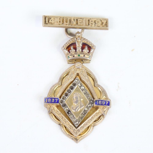 245 - Victoria 1897 Diamond Jubilee silver-gilt and enamel Masonic medallion, cased