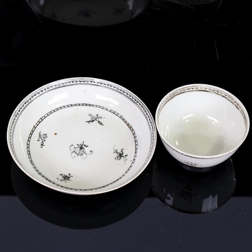 256 - A Chinese white glaze porcelain cup and saucer, with painted decoration, bowl diameter 9cm