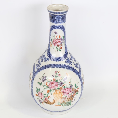 263 - A Chinese porcelain narrow-neck vase, polychrome painted floral panels, height 26cm