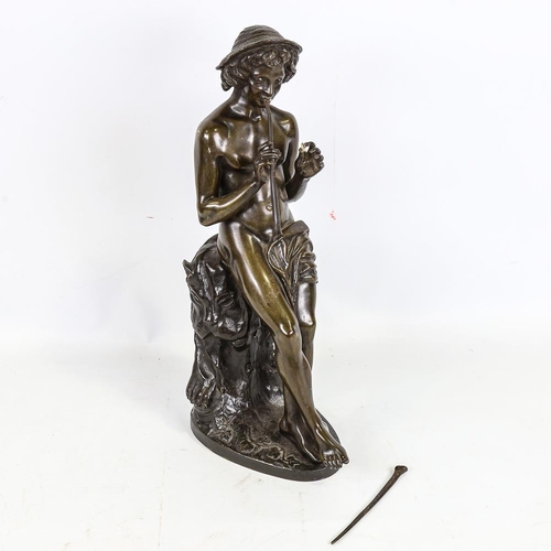 274 - Theodore Coinchon (1814 - 1881), patinated bronze sculpture, boy playing pipes, signed on base, heig... 