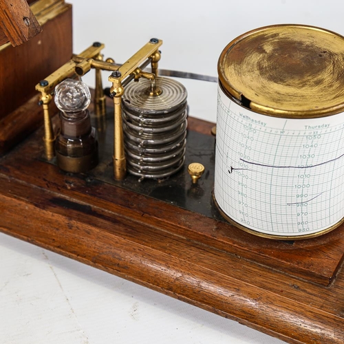 276 - An oak-cased barograph, circa 1900 - 1920, case length 30cm, on oak shelf bracket