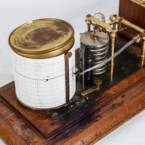 276 - An oak-cased barograph, circa 1900 - 1920, case length 30cm, on oak shelf bracket