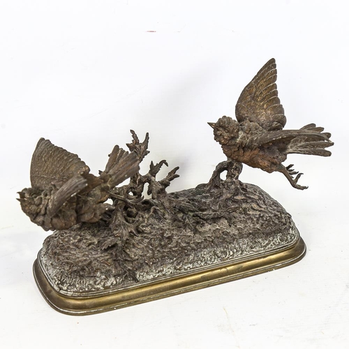 277 - Ferdinand Pautrot (1832 - 1874), bronze sculpture, garden birds, signed on base, overall length 28cm... 