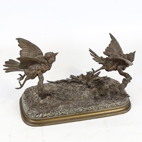 277 - Ferdinand Pautrot (1832 - 1874), bronze sculpture, garden birds, signed on base, overall length 28cm... 