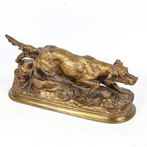 279 - A gilt patinated bronze sculpture of a Gundog, unsigned, circa 1920, length 28cm