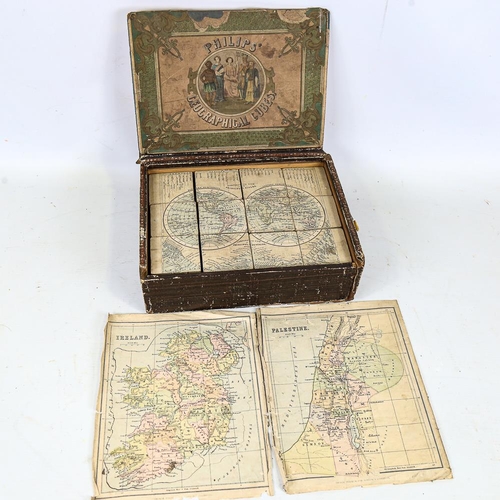 282 - Philips geographical cubes, in original printed wood case, case length 23.5cm