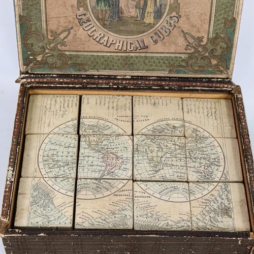 282 - Philips geographical cubes, in original printed wood case, case length 23.5cm