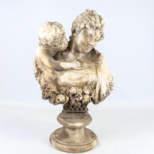 284 - A carved Italian marble bust of a woman and child, unsigned, height 66cm (A/F)