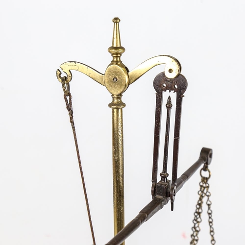 285 - Victorian brass balance scales, on mahogany base with drawer under and weights, by V H Marsden & Co ... 