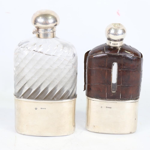 288 - 2 very large silver-mounted spirit flasks, by Asprey and Drew & Son, largest height 20cm, both A/F