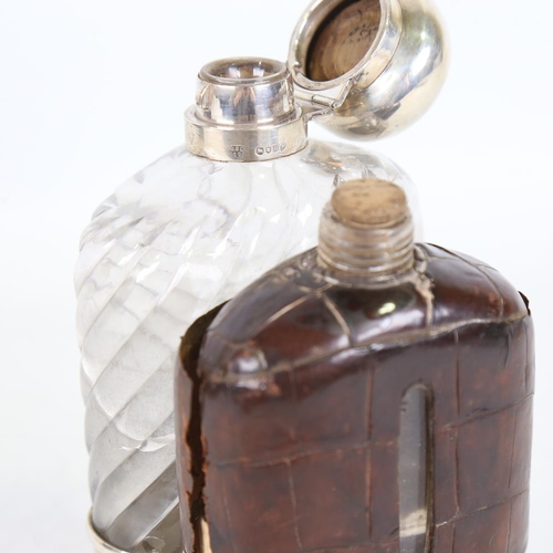 288 - 2 very large silver-mounted spirit flasks, by Asprey and Drew & Son, largest height 20cm, both A/F