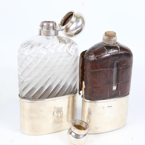 288 - 2 very large silver-mounted spirit flasks, by Asprey and Drew & Son, largest height 20cm, both A/F