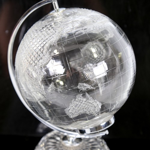 106 - A Waterford Crystal desk-top globe, with chrome plate mounts, globe diameter approx 16cm, overall he... 