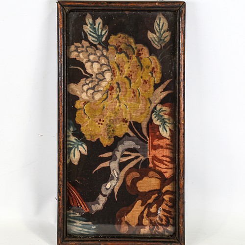 193 - WILLIAM MORRIS - a panel of Oriental style printed fabric, framed and glazed, overall 24cm x 46cm