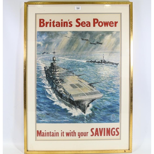 334 - Britain's Sea Power, Maintain It With Your Savings, original National Savings Committee poster, fram... 